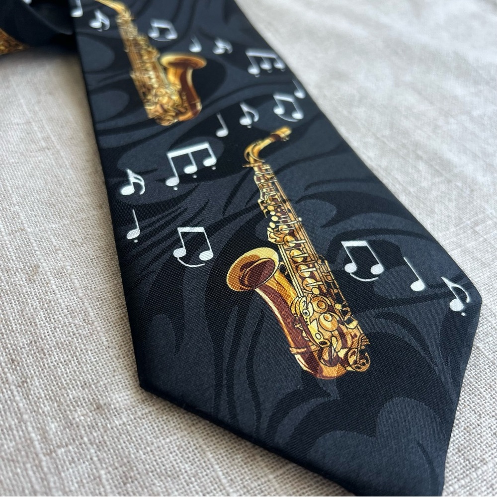 Steven Harris Handmade Saxophone Music Tie Black Jazz Novelty 60” - Picture 2 of 3